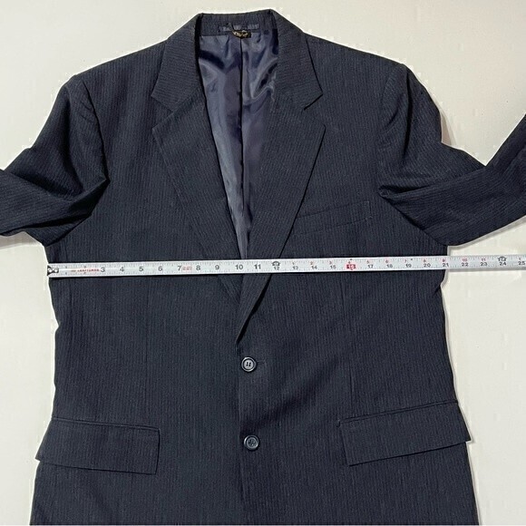 Gino Cappeli Navy Blue Pinstripe Blazer Vest Clip on Tie Set Size 42L‎ - Picture 3 of 16